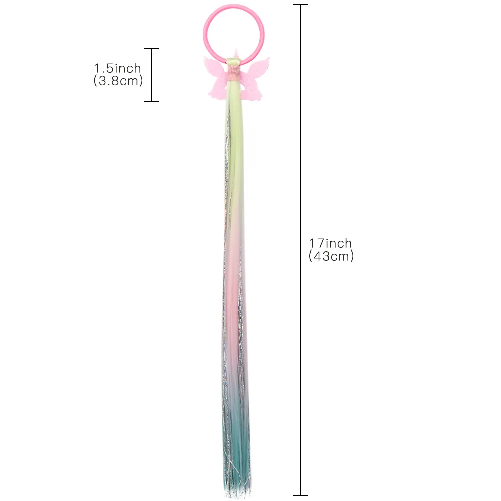 CN 6 Pcs/lots Unicorn Elastic Hair Bands With Long Wig For Girls Kids Cartoon Glitter Rainbow Ponytail Holder Hair Accessories