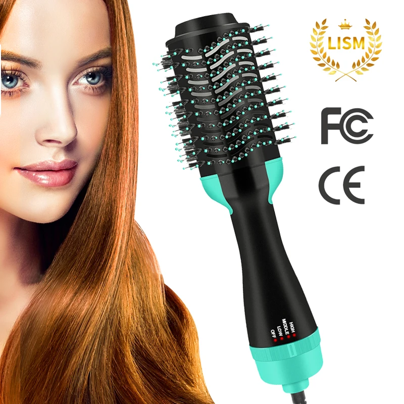 

Hair Brush One-Step Hair Volumizer 3 In 1 Dryer Straightener Curler Styling Comb hot comb blow dryer brush free shipping