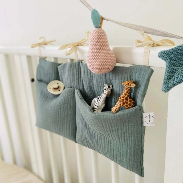 Baby Bedside Storage Bag Baby Crib Organizer Hanging Bag for Baby Essentials Multi-Purpose Newborn Bed Hanging Diaper Toy Tissue 4