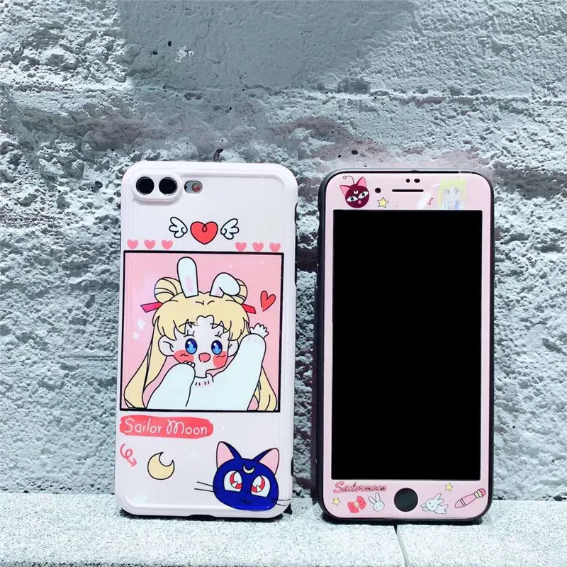 Милый чехол с аниме Сейлор Мун и клубникой для защиты экрана iPhone 11 Pro Max X XS MAX XR 7 8 Plus