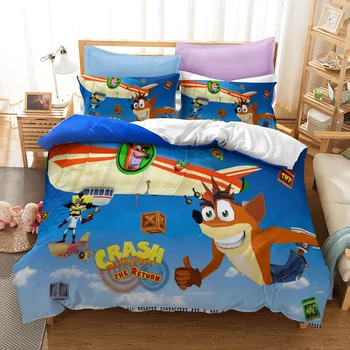

New Crash Bandicoot 3d Duvet Cover Set with Pillowcase Cartoon Bedding Set Single Double Twin Full Queen King for Bedroom Decor