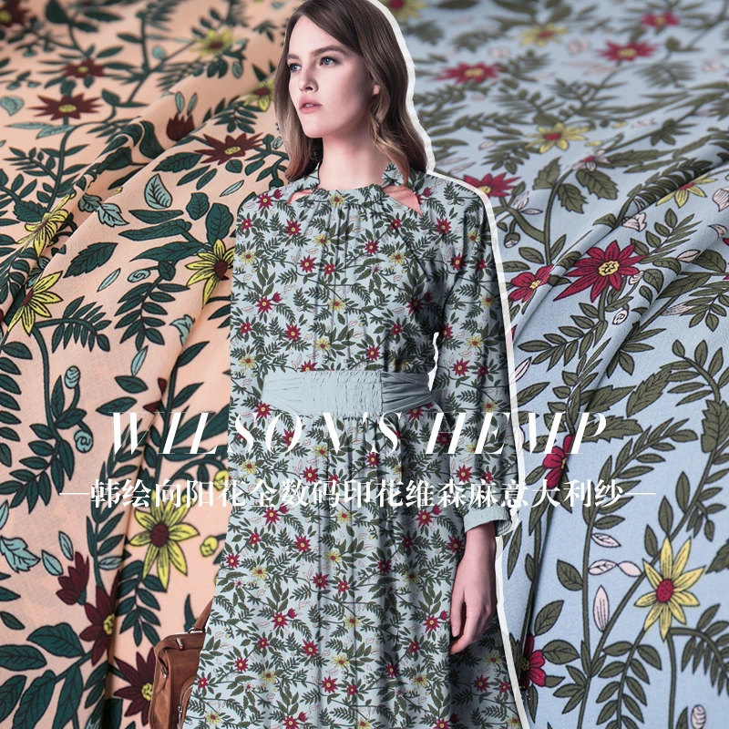 2018 Новый Подсолнух Цифровая печатная жоржет ткань для летнего платья ширина 145 см