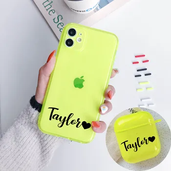 

Personalized Name fluorescence Phone Case for iPhone 11 Pro Max Xs XR X 6 6s7 8 Plus match with airpods 2 &1 3 pro case cover