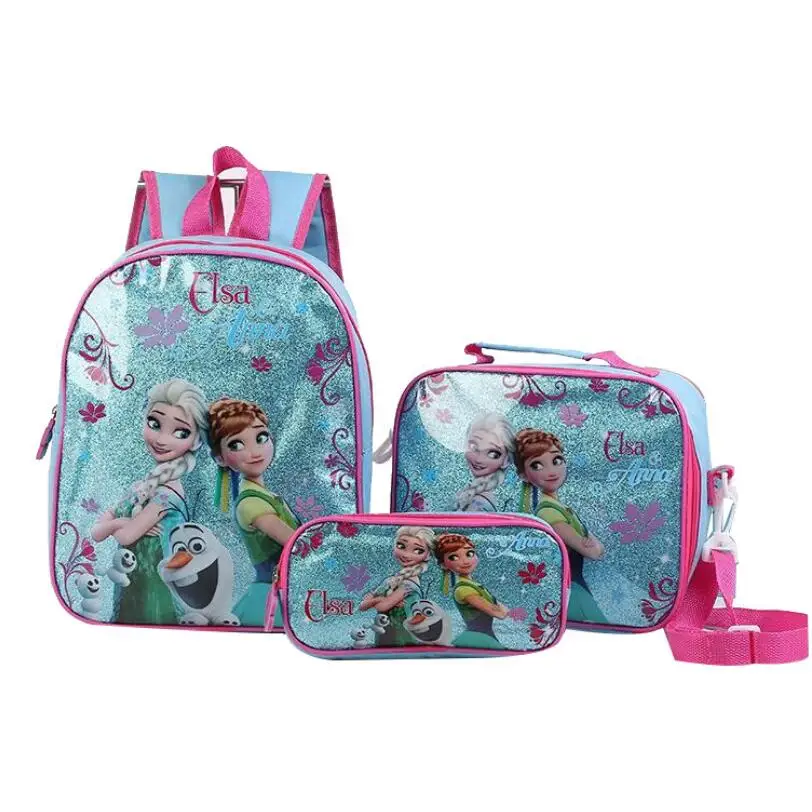 Disney-mochilas a la moda para niños y niñas, mochilas escolares de dibujos animados de Elsa, Princesa, bonitas, impermeables, conjunto de 3 piezas