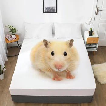 

3D Fitted Sheet Bed Mattress Fitted Cover Custom Design Bed Linens Sheets Bedsheet White 180x200 Animal Hamster Pet Bedding