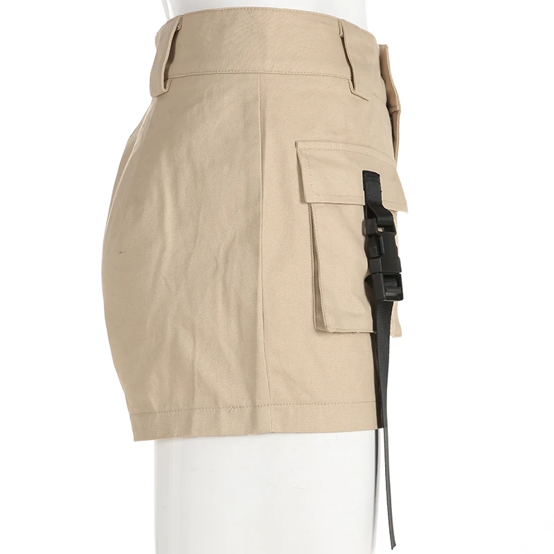 2019 Spring Summer High Waist Shorts With Buckle Ribbon Khaki Korean Street Style Cotton Short Feminino Cargo Shorts