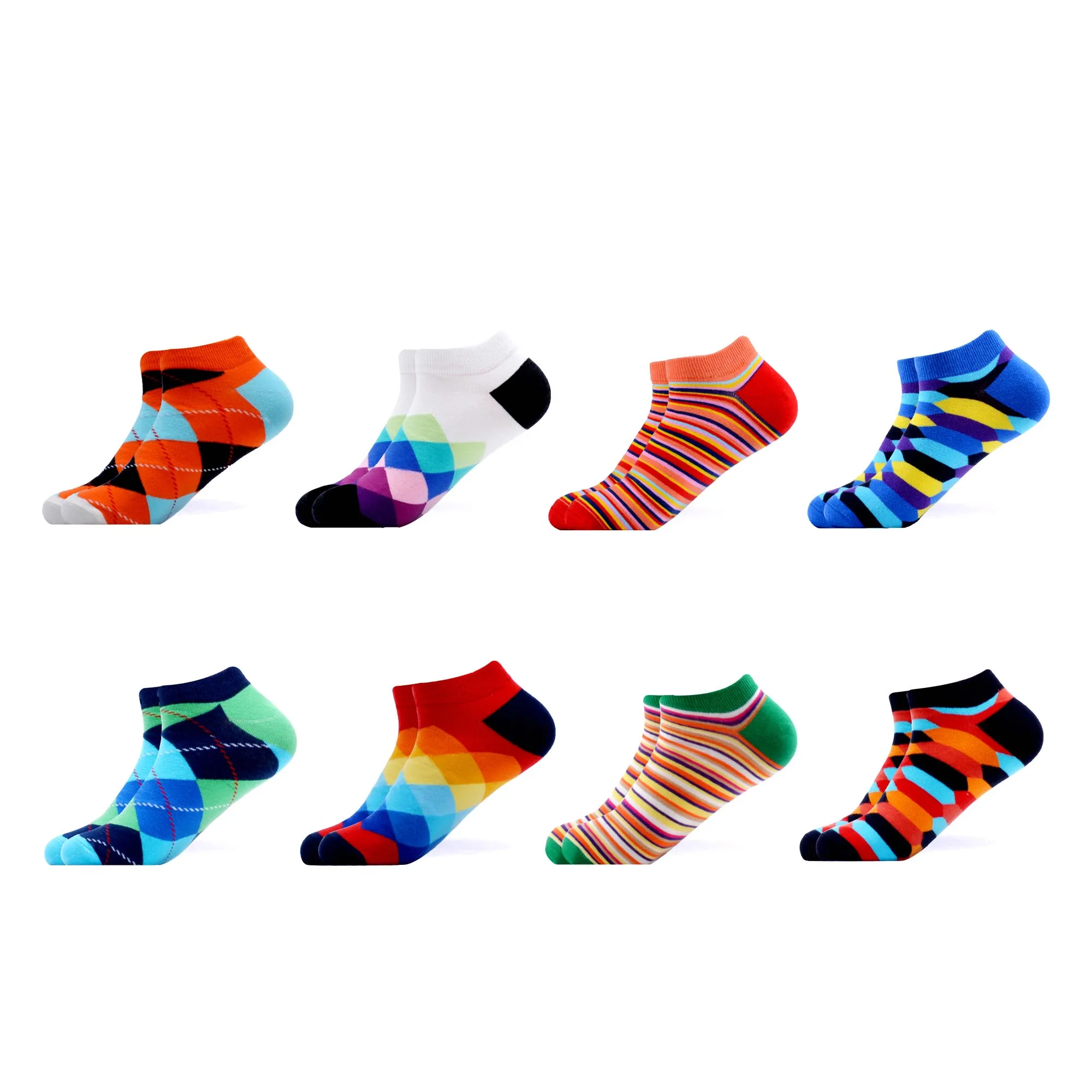 SANZETTI, 8 пар/лот, мужские летние повседневные чёсаные короткие носки, цветные носки в стиле хип-хоп, носки-башмачки в клетку с рисунком - Цвет: B05831