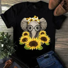 Женская футболка с коротким рукавом Повседневная забавным слоном