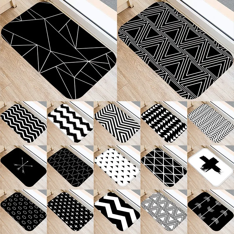 Doormat Kitchen Carpet Rubber Floor Mats Black White Geometric Nordic