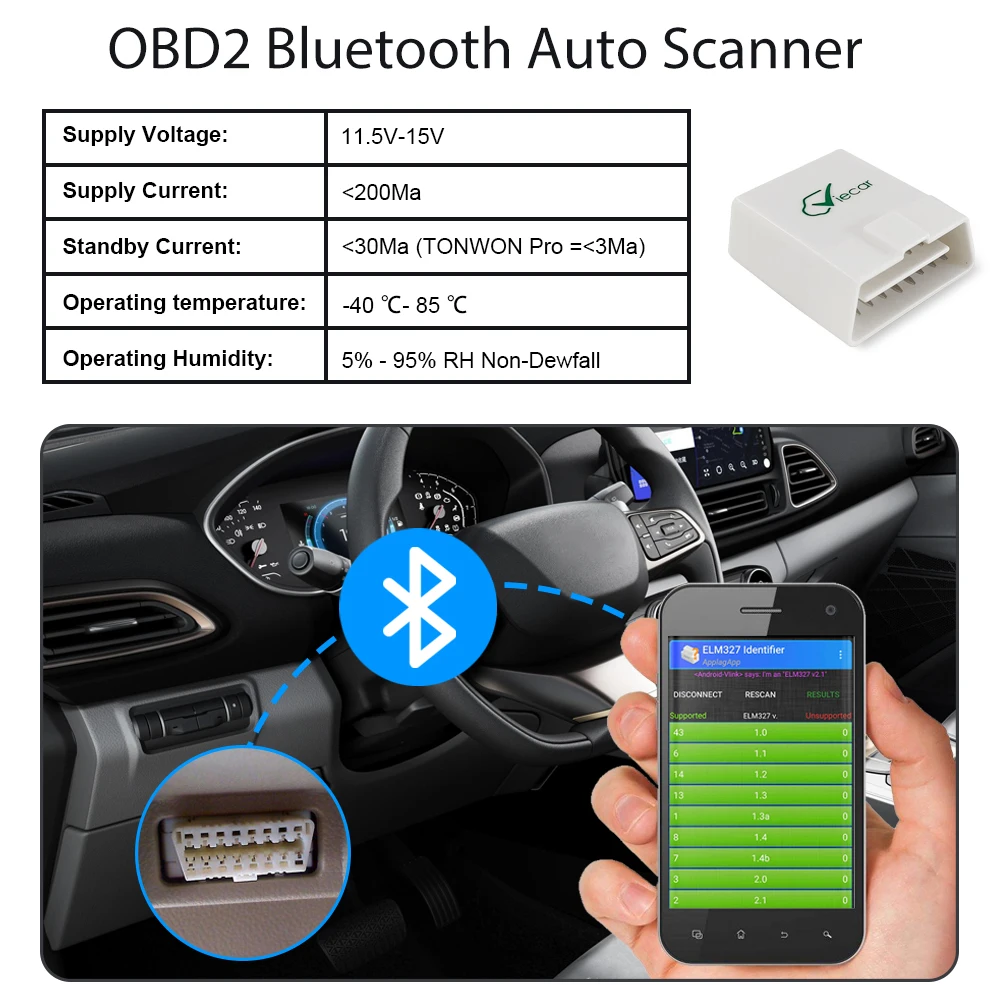 Bluetooth 4,0 Viecar ELM 327 V1.5 PIC18F25K80 OBD 2 для Android/IOS OBD OBD2 Автомобильный сканер для диагностики авто инструмент elm327 v1.5