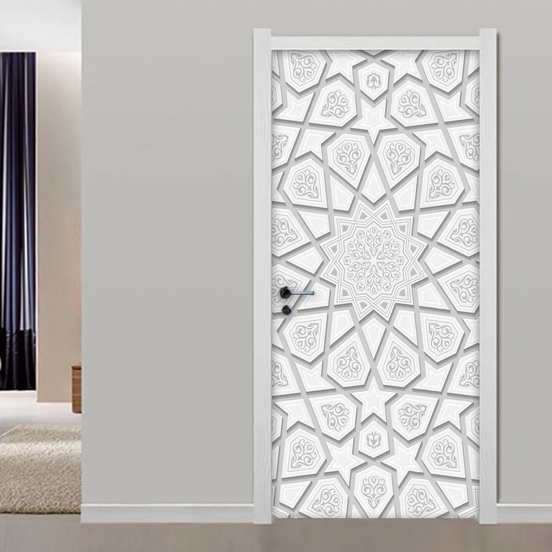 Door Sticker Modern 3D Abstract Geometric Pattern Wallpaper Study Living Room Door Decoration PVC Self-Adhesive Mural Stickers