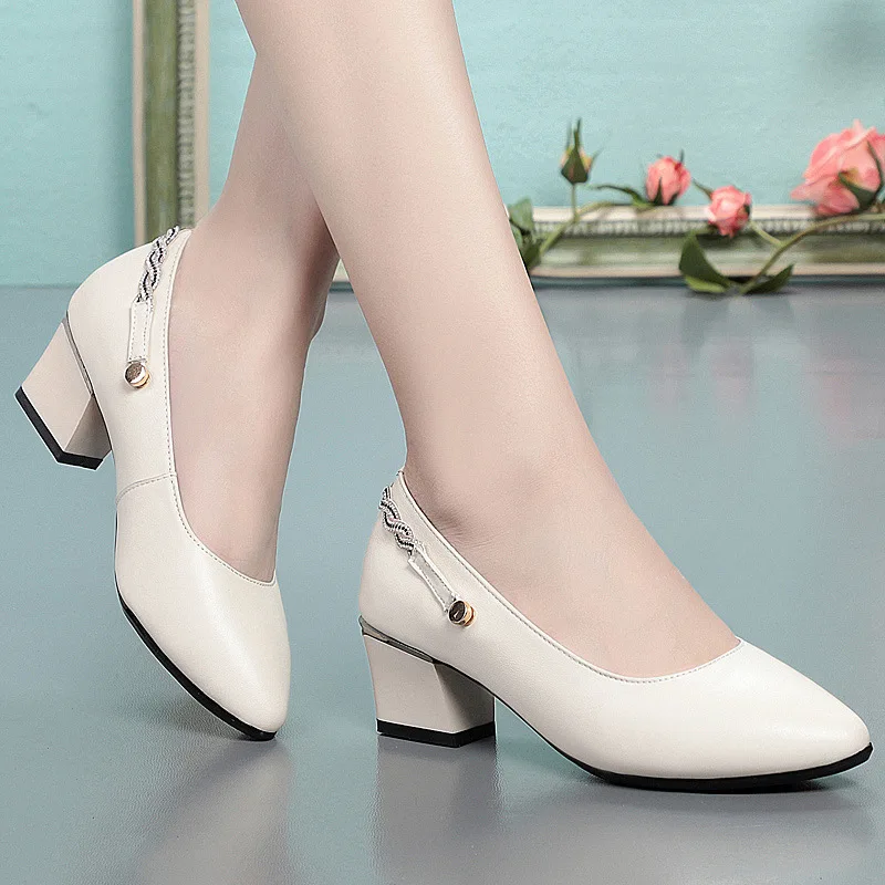 

20 Spring New Style Women's Singles Leather Shoes Semi-high Heeled Waterproof Platform England Trendy Shoes Boots Dance Shoes Zz