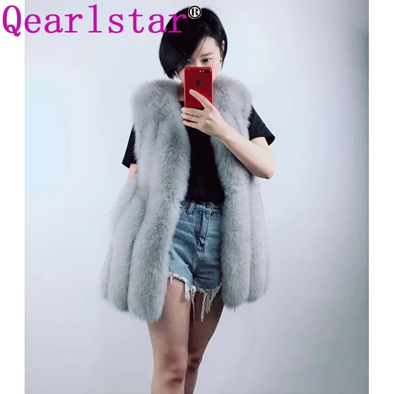 light grey Qearlstar женский искусственный Лисий шубы из меха толстый теплый роскошный без рукавов Пушистый Жилет с круглым вырезом зимняя верхняя одежда плюс размер S-6XL SQ9 - Цвет: light grey