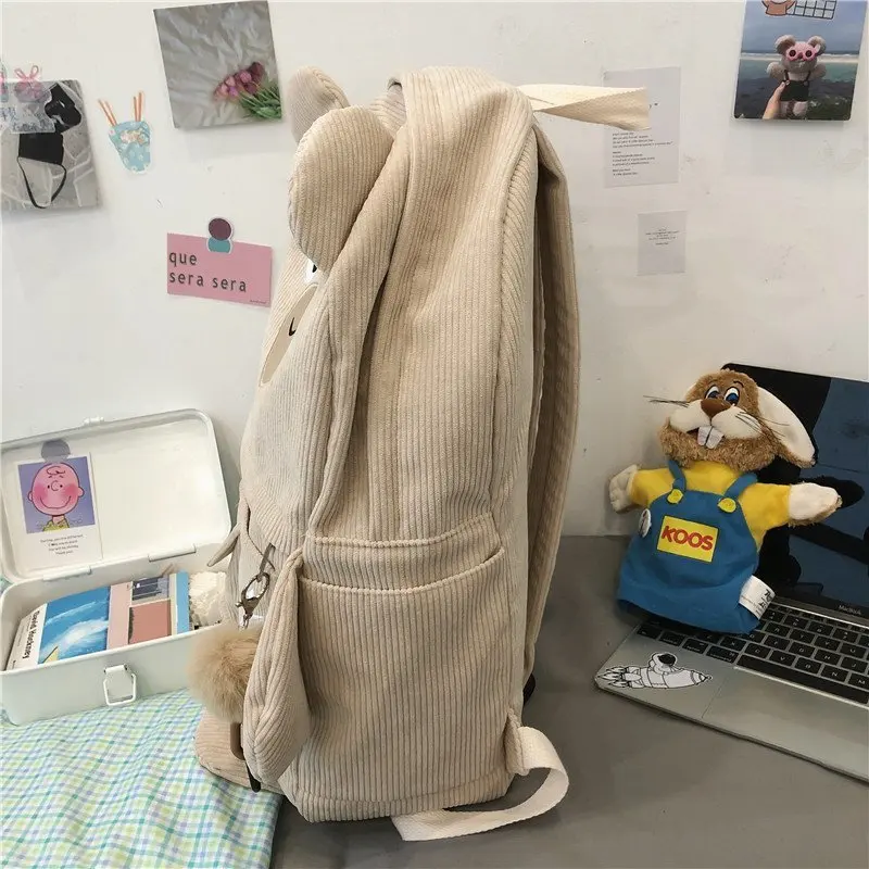 Japanese Corduroy Bear Backpacks for Cute Women Multi-pockets School Bags Large Capacity Backpack Teenger Girls Schoolbag Female stylish eco friendly backpacks