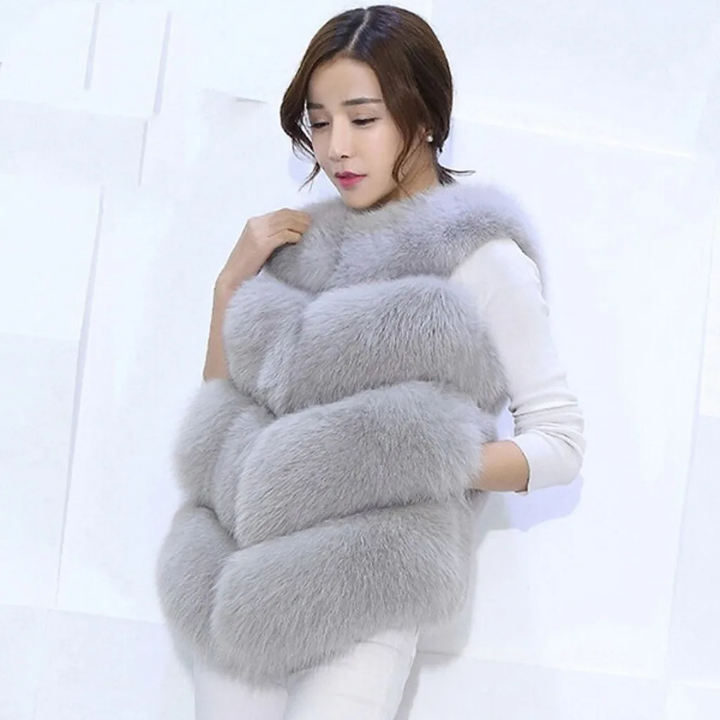 

пуховик женский куртка женская women fashion jacket Slim Vest Like Womens Gilet Outwear Warm Faux Fur Waistcoat Jacket Coat