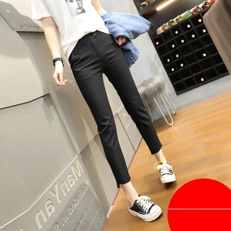 thin eight pants Офисные женские прямые по щиколотку женские костюмы брюки с высокой талией тонкие хлопковые смеси удобные женские рабочая одежда брюки размера плюс - Цвет: thin eight pants