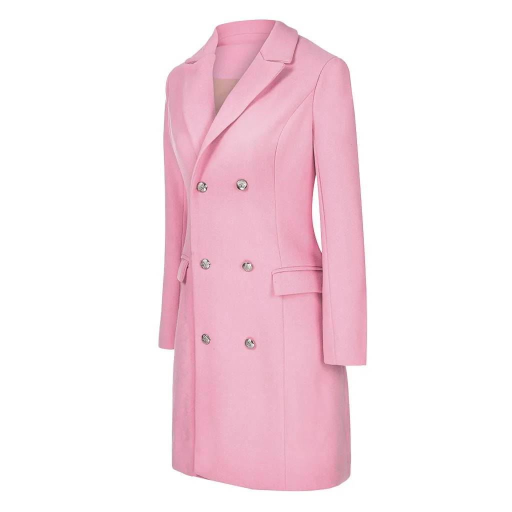 JAYCOSIN, Женское зимнее пальто, Повседневная Верхняя одежда с длинным рукавом, пальто, одноцветное, двубортное, элегантное, Mujer, шерстяное пальто