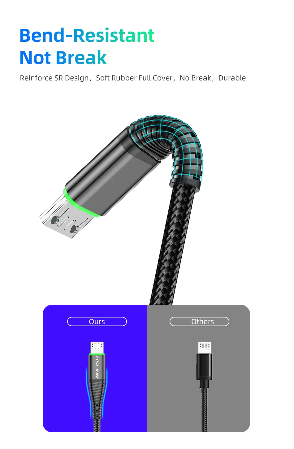 USLION 3A светодиодный Micro USB кабель для быстрой зарядки Micro usb зарядное устройство поддержка передачи данных для samsung шнур Android мобильного телефона