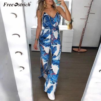 

Free Ostrich New Trendy Women Clothes Summer Party Backless Print Jumpsuit Sleeveless Polyester V-neck Romper One Pieces N30