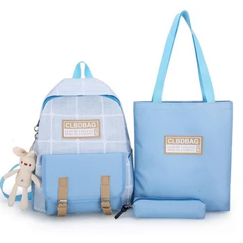 

Dihope New Fashion School Backpacks 3pcs/Set Canvas Backpack Pencil Bag Fashion Letter Printing Candy Corlor Teenager Boys Girls