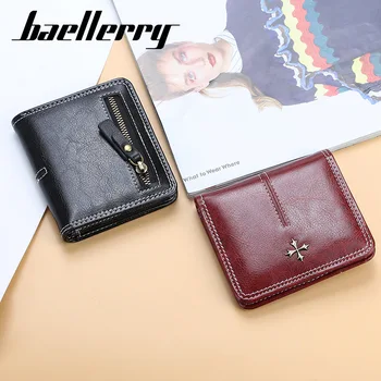 

Luxury Designer Women Wallets Multi-card Position Oil Wax Leather Short Coin Purse Fashionable All-match Zipper Card Holder