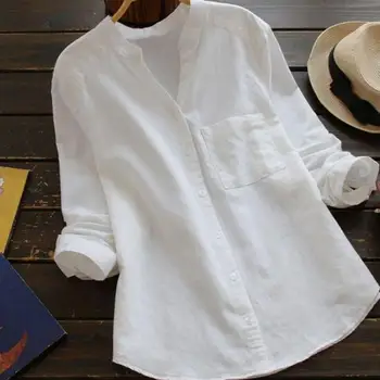 

New style shirt women autumn style em8 solid color cotton and linen long-sleeved loose casual shirt women KJD2311-01-24