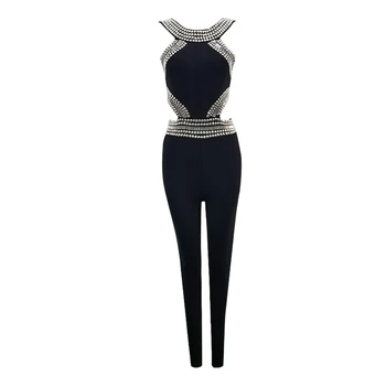 

Summer women‘s bandage jumpsuit 2019 new beaded strap ladies black bandage jumpsuit sexy strapless tight party bandage jumpsuit