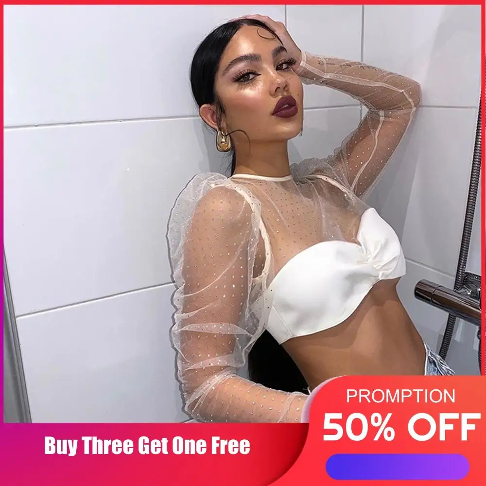 Три Ratels сезон: весна–лето блуза с бриллиантами буффами на рукавах прозрачная