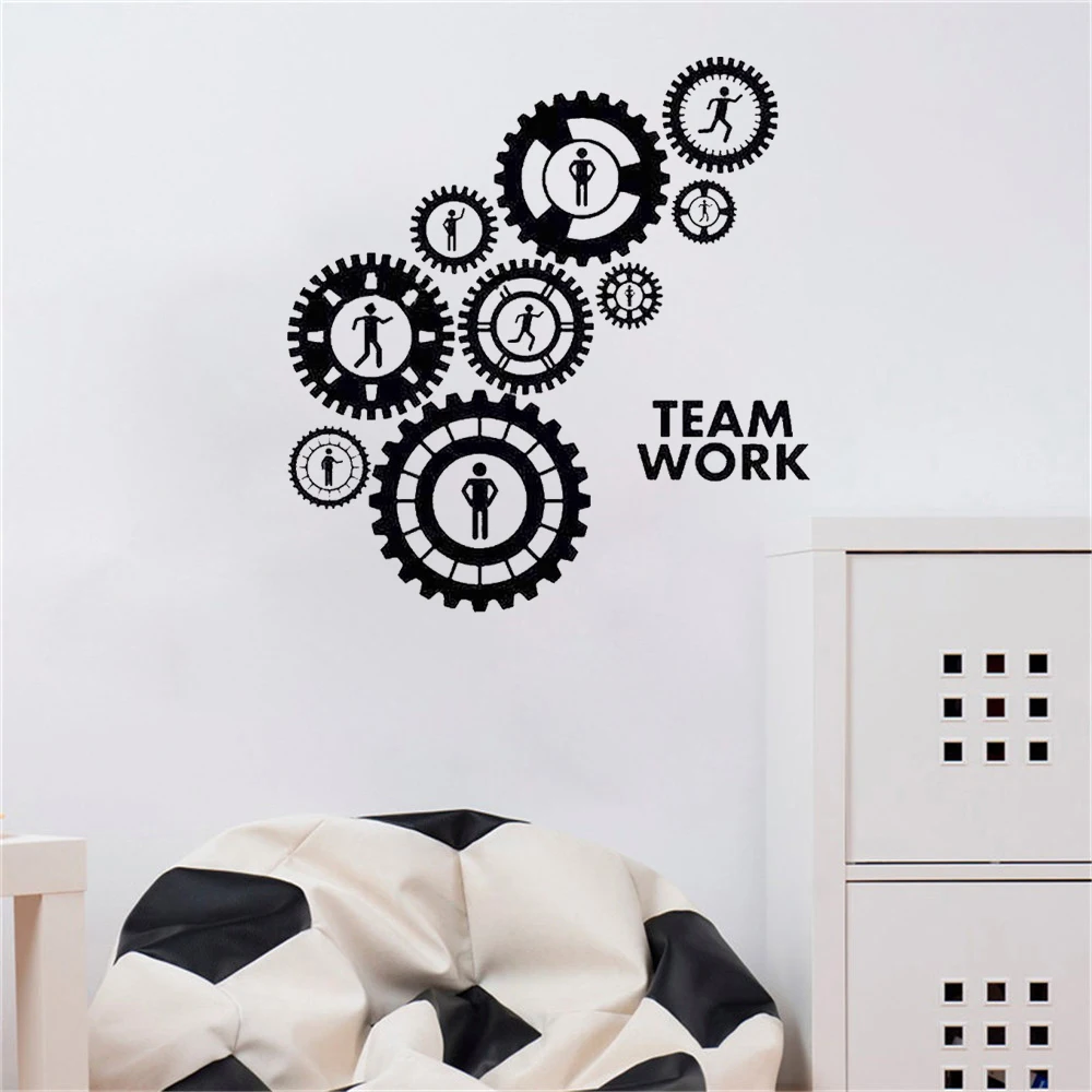 

Gears Teamwork wall Stickers Interior Decoration For Office Teamwork Decals Waterproof Self Adhesive Vinyl dw12984