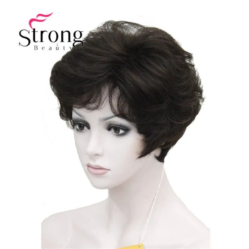 StrongBeauty Shag стиль синтетические парики короткие волнистые слоистые темно-Обурн пользовательские парики для афро-американских