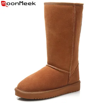 

MoonMeek 2020 new suede leather boots round toe slip on snow boots women flat with keep warm ladies winter boots