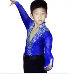 1set/lot children boy latin dancing costumes boy long sleeve sequin top and long black pants