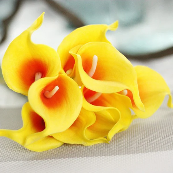 Искусственный цветок поддельные Калла лилии украшения яркие для свадьбы дома вечерние JS22 - Цвет: orange yellow