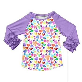 

Wholesale Customized Mixed Sizes Baby Girls Boutique Children Clothes For Kids Kint Cotton Long Sleeve V- Day Tops Girls Shirts