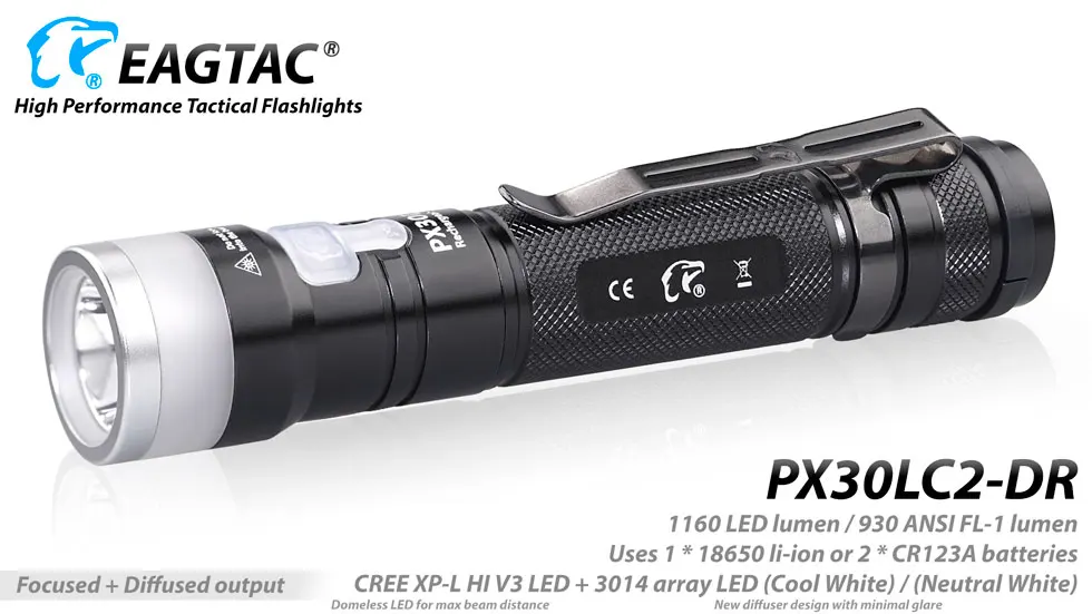 EAGTAC PX30LC2-DR диффузор XPL HI светодиодный 1760 лм USB Перезаряжаемый Фонарик Nichia 219C 18650 в комплекте CR123A Кемпинг чтение