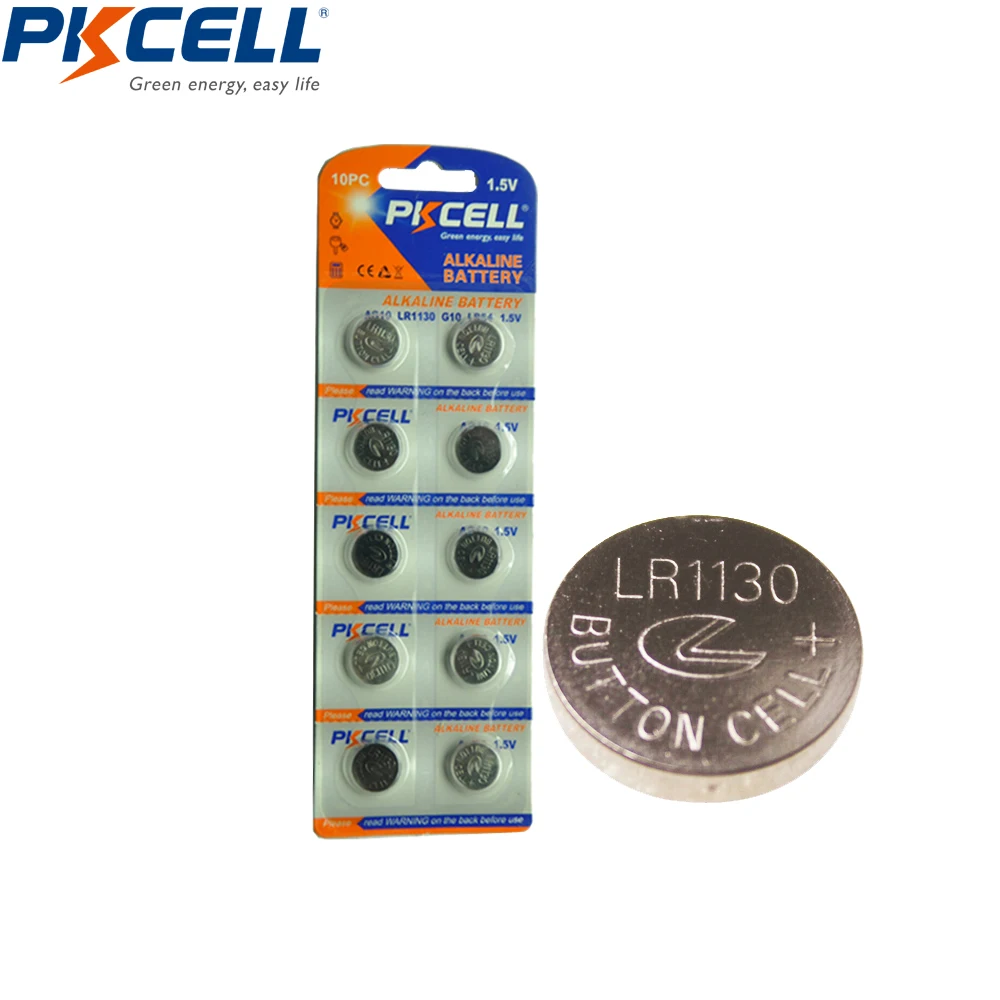 50 шт./5 карты батарейки PKCELL сотовый 1,5 V AG10 LR1130 Щелочная батарейка-кнопка AG10 389 LR54 SR54 SR1130W 189 LR1130 аккумуляторы таблеточного типа