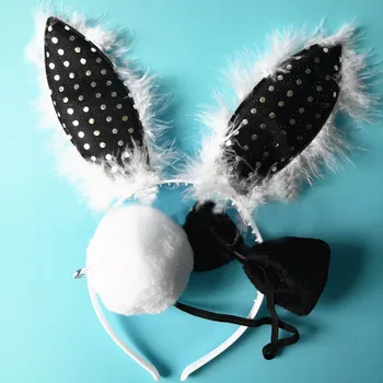 

Easter Rabbit Ear Headwear Headband Tail Bowknot Bowtie Set Halloween Cosplay Photo Props Children's Day Stage Prop