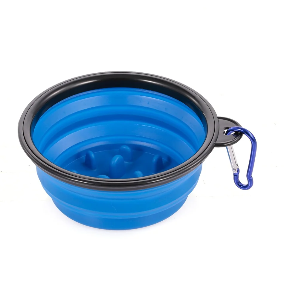 Pet Slow Eating Bowl Foldable Dog Feeder Eco-Friendly Durable Non-Toxic Preventing Choking Healthy Dish Pet Supplies - Цвет: Синий