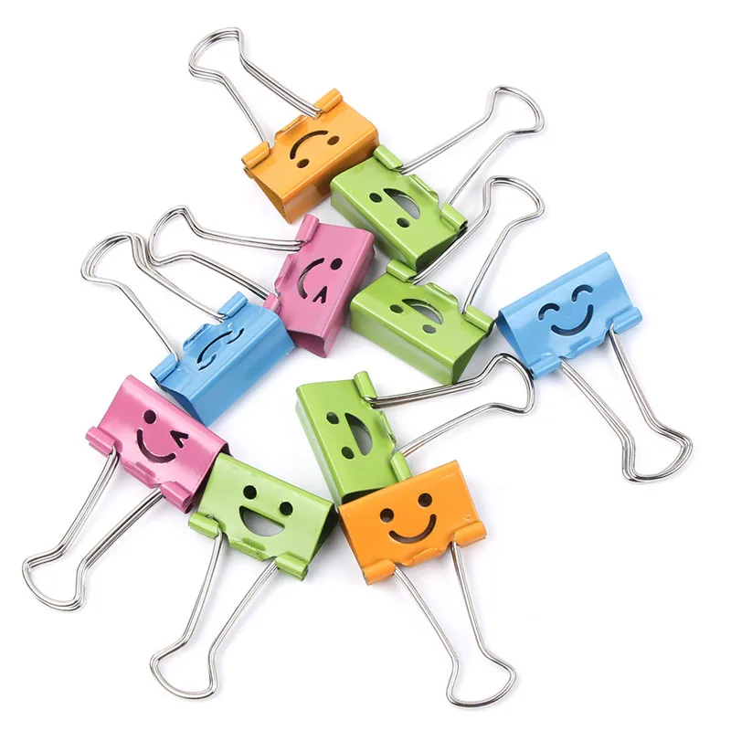 10 Pcs/Set Colorful Smile Face Metal Binder Clips 19/25mm School Office Supplies Stationery Paper Document Free Shipping | Канцтовары