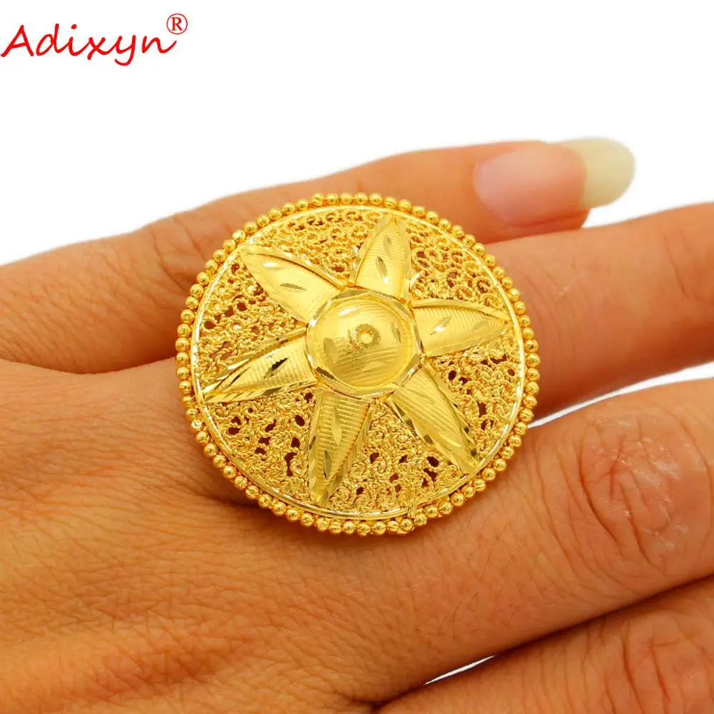 

Adixyn NEW India Plus Wide Ring for Women/Girls Gold Color Trendy Delicate Party Jewelry African/Ethiopian/Arab Items N103116