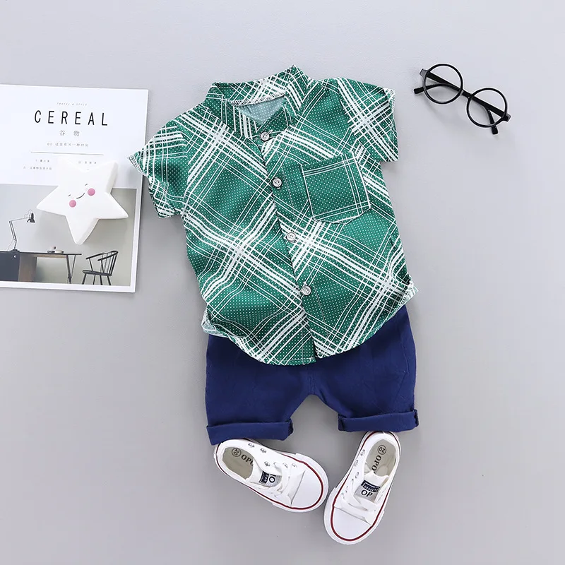 Комплект летней одежды для малышей из 2 предметов; повседневная одежда для мальчиков; детская одежда; комплект из футболки и шорт; комплект с рисунком для малышей - Цвет: Зеленый