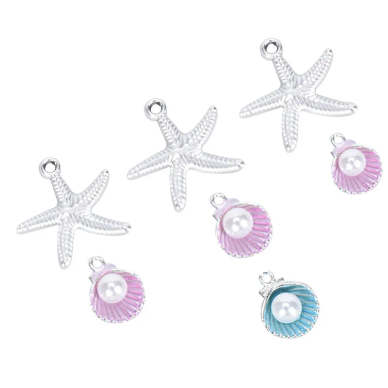 10Pcs/Set Fashion Starfish Pearl Shell Charms Enamel Pendant Beads Craft Ocean Charms DIY Jewelry Making Findings Accessories