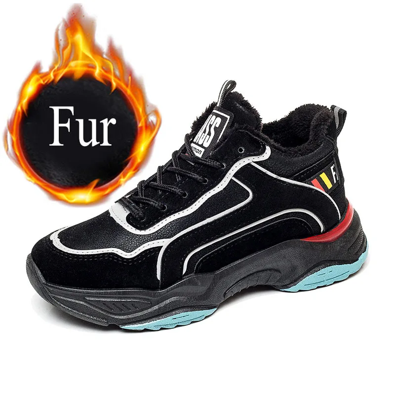 Winter Platform Sneakers Women New Shoes Woman black Sneakers Ladies Students Casual Shoes Plush Warm Autumn Dad Shoes Fur