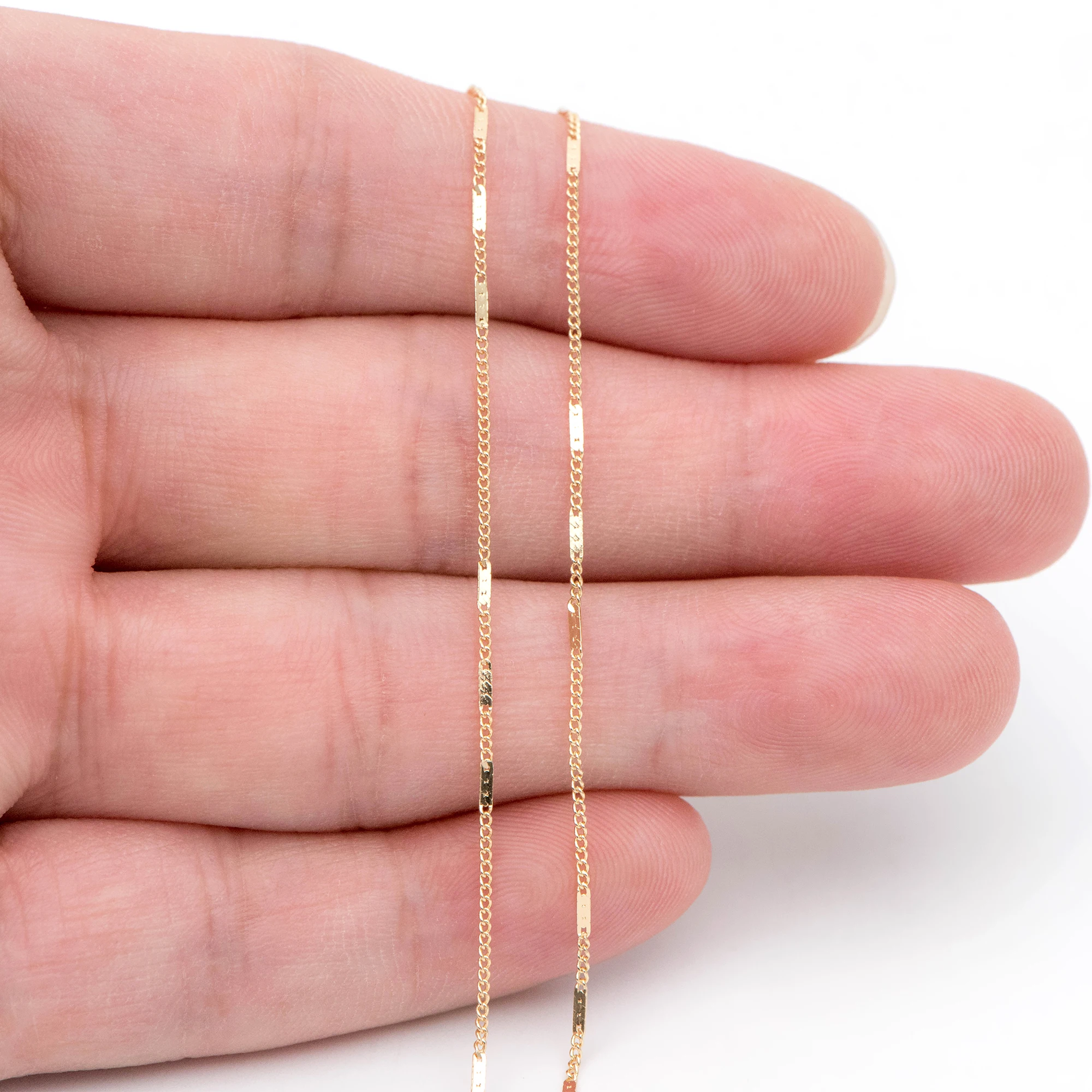 Gold Flat Circle Chains 1mm, Tiny Curb 