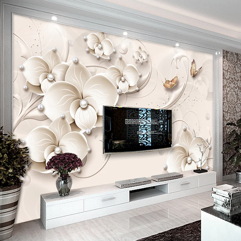 

Drop Shipping Custom Wallpaper Murals 3D Relief Wall Painting Modern Butterfly Flower Jewelry Background Wall Papers Home Decor
