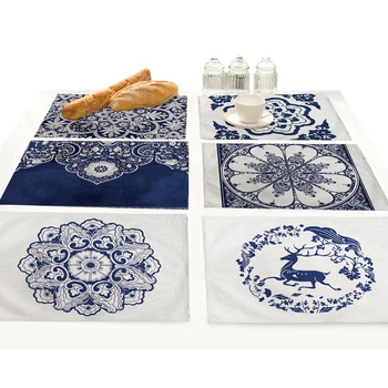 

Chinese Blue White Flowers Placemat Drink Coasters Cup Dish Glass Table Mat Insulation Pad Kitchen Accessories Decoration Home