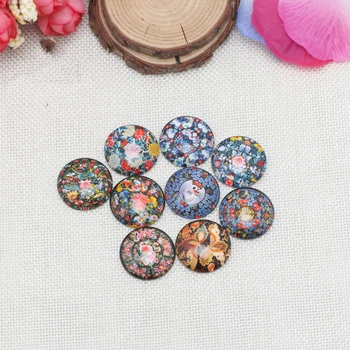 

10 Pcs Vintage Floral Pattern Round Glass Cabochon DIY Glass Patch Dome Flat Back Jewelry Findings Wholesale Random Mix