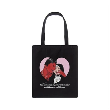 

New High Capacity Canvas Women Shoulder Bag Canvas Bag Cute Cartoon Artdemon Bag Letters Hip Hop Ventalo Harajuku New Ulzzang