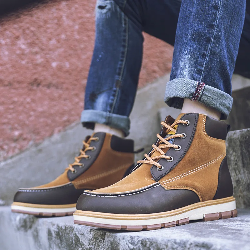 

Men Autumn And Winter New Style Hight-top Anti-slip Wear-Resistant Work Shoes Popular Brand British Style Big Head Shoes Cool Mi