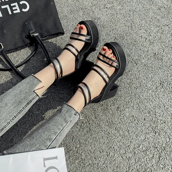 

Vintage Punk Gothic shoes Sandals woman gladiator shoes transparent high heel peep toe shoes Gladiator Sandals women LJB29